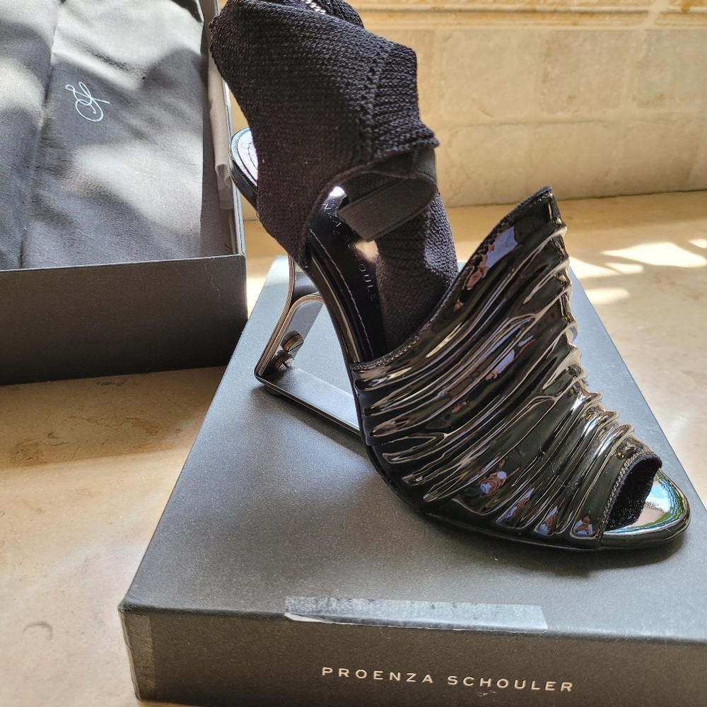 Proenza Schouler Black Patent Sculptural Heel Sandals - Picture 2 of 11